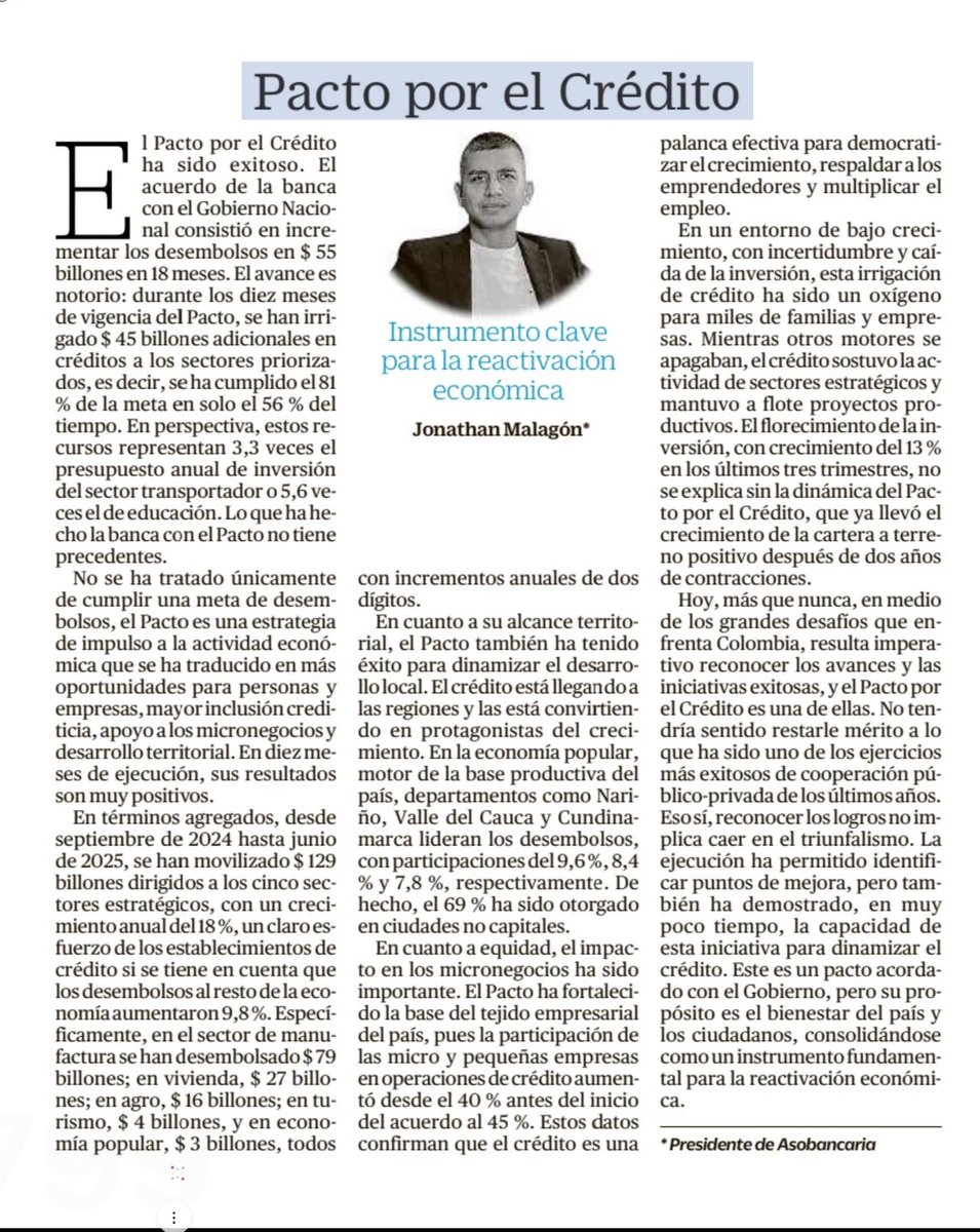Bruce Mac Master (@brucemacmaster) on Twitter photo Esta, que fue una iniciativa del Gobierno, parecería que sí ha funcionado.
El presidente de <a href="/Asobancaria/">Asobancaria Colombia</a> Jonathan Malagón responde a las afirmaciones del presidente a quien hay que invitar a que vea los resultados de ésta iniciativa que ha sido vital en el mantenimiento de la Esta, que fue una iniciativa del Gobierno, parecería que sí ha funcionado.
El presidente de <a href="/Asobancaria/">Asobancaria Colombia</a> Jonathan Malagón responde a las afirmaciones del presidente a quien hay que invitar a que vea los resultados de ésta iniciativa que ha sido vital en el mantenimiento de la