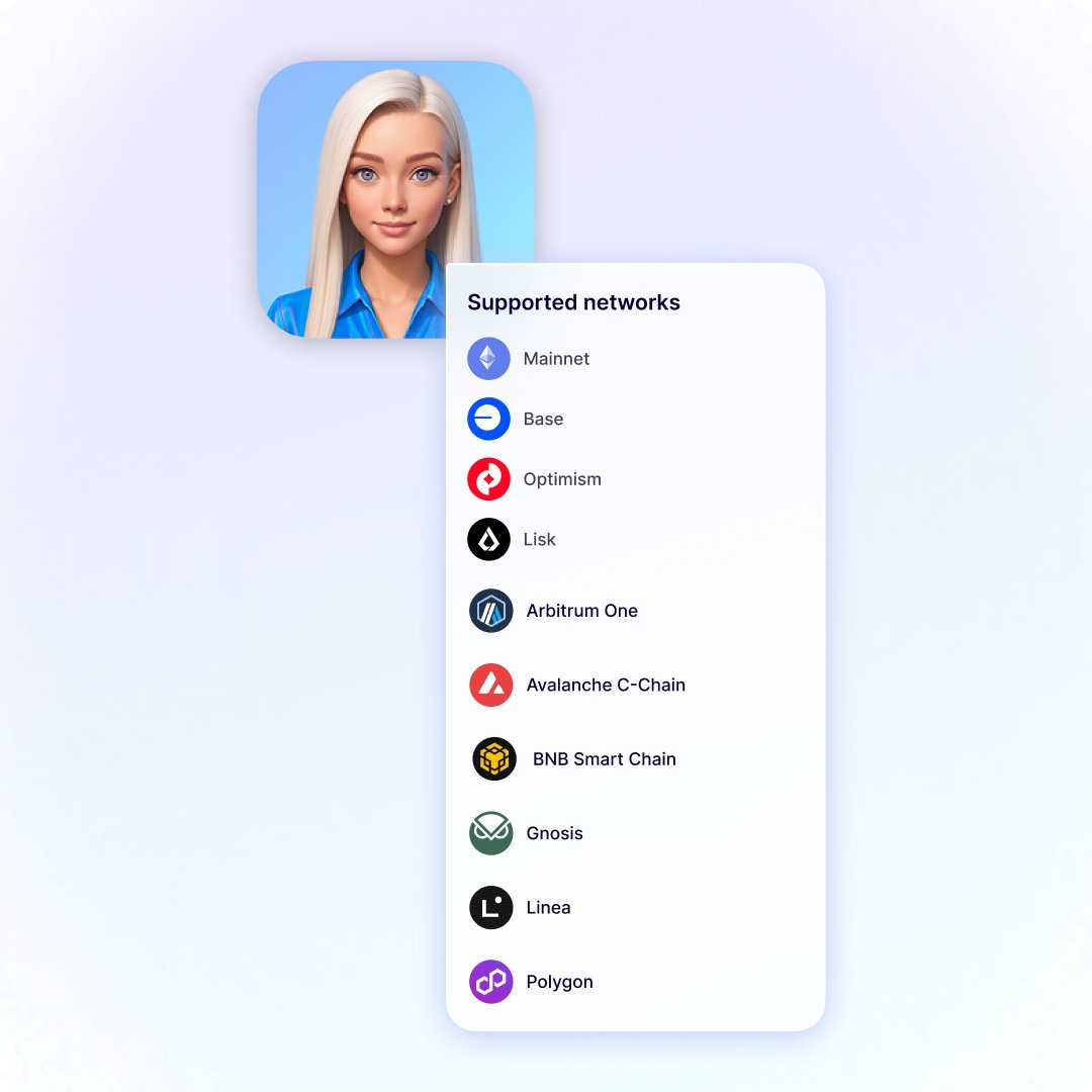 PassAppHQ's tweet image. One wallet. Many chains. Zero stress.
Your AI agent now works across 10 chains, (with more on the way), so you can transact, trade, and explore without limits.
Pass App currently supports:
✨ @ethereum
🔵 @base
🔴 @Optimism
🌊 @arbitrum
🔥 @0xPolygon
🪙 @BNBCHAIN
🧊 @avax
🧬…
