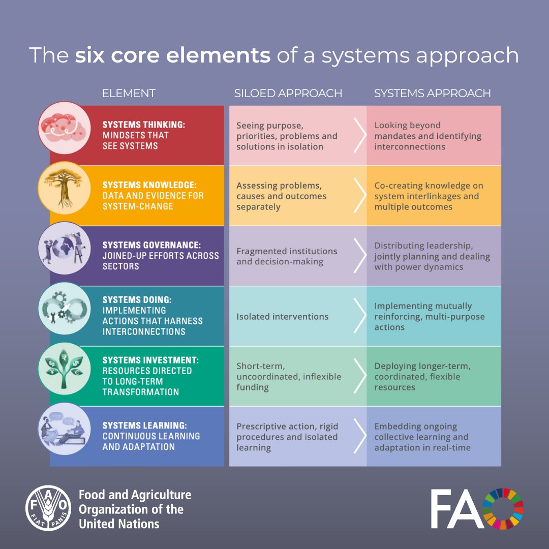 FAO4Members (@fao4members) on Twitter photo Embracing a #SystemsApproach means shifting how we think, act & work together in agrifood systems.
From isolated actions to joined-up efforts across sectors, these 6 elements make the difference.
More in new <a href="/FAO/">Food and Agriculture Organization</a> report: doi.org/10.4060/cd6071… Embracing a #SystemsApproach means shifting how we think, act & work together in agrifood systems.
From isolated actions to joined-up efforts across sectors, these 6 elements make the difference.
More in new <a href="/FAO/">Food and Agriculture Organization</a> report: doi.org/10.4060/cd6071…