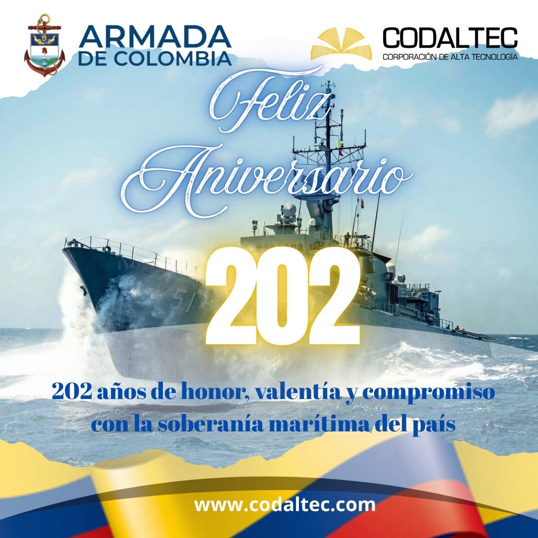 CODALTEC (@codaltec) on Twitter photo ⚓ Nos unimos a la conmemoración de los 202 años de la <a href="/ArmadaColombia/">Armada de Colombia</a>.
Desde <a href="/Codaltec/">CODALTEC</a> exaltamos su labor en la defensa de nuestra soberanía y su compromiso con Colombia.
💙 ¡Feliz aniversario!
<a href="/ArmadaColombia/">Armada de Colombia</a>
#CODALTEC #Armada202Años ⚓ Nos unimos a la conmemoración de los 202 años de la <a href="/ArmadaColombia/">Armada de Colombia</a>.
Desde <a href="/Codaltec/">CODALTEC</a> exaltamos su labor en la defensa de nuestra soberanía y su compromiso con Colombia.
💙 ¡Feliz aniversario!
<a href="/ArmadaColombia/">Armada de Colombia</a>
#CODALTEC #Armada202Años