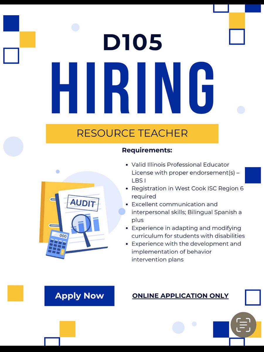 SvetsThinkTank's tweet image. Looking for a great resource teacher to work with our amazing students and staff! Apply online #spedchat #resourceteacher #spedteach @district105
