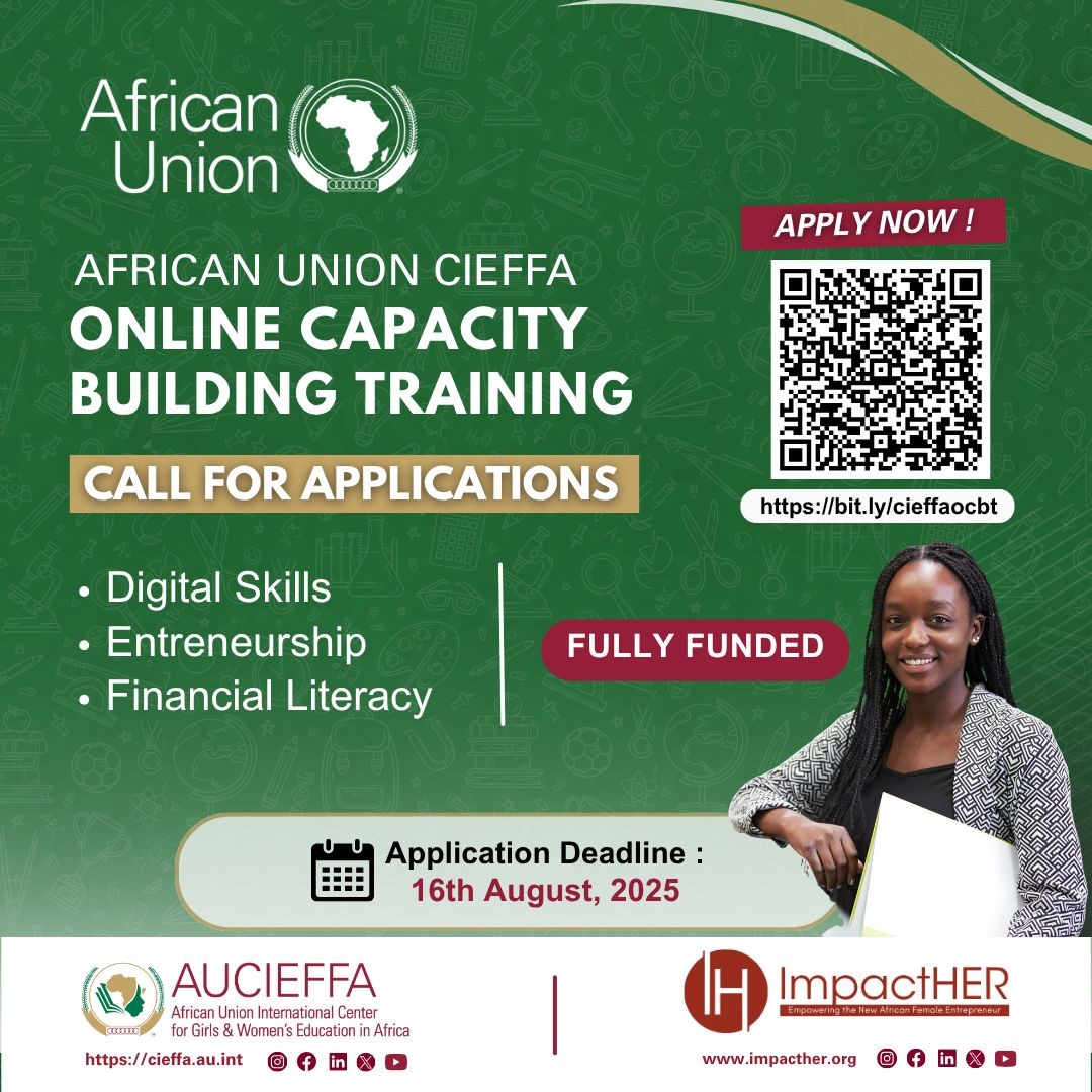 🚀 Apply now for the fully funded AU CIEFFA Online Training 2025 to gain digital, financial &amp; entrepreneurship skills! 🗓️ Deadline: Aug 16 👉 wp.me/p23f03-fNa

#AfricaEducatesHer #YouthOpportunity #FullyFunded