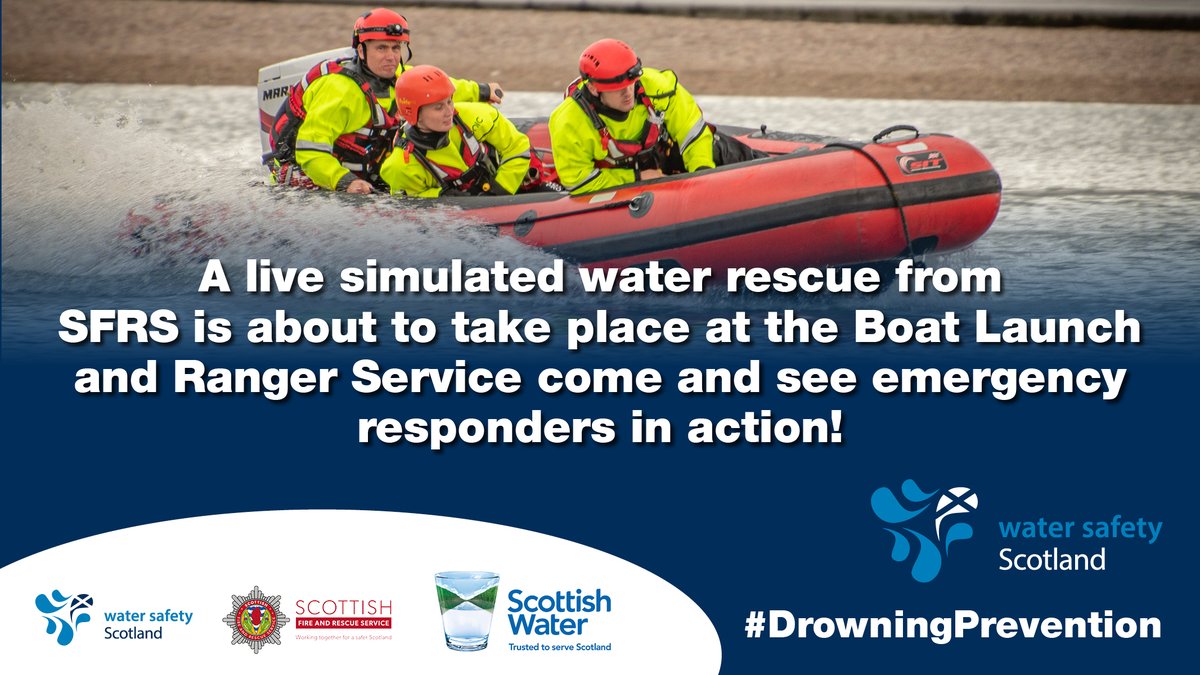 WaterSafetyScot's tweet image. A live simulated water rescue is about to take place at the Boat Launch and Rangers service – come and see emergency responders in action!
#WaterSafety
#DrowningPrevention