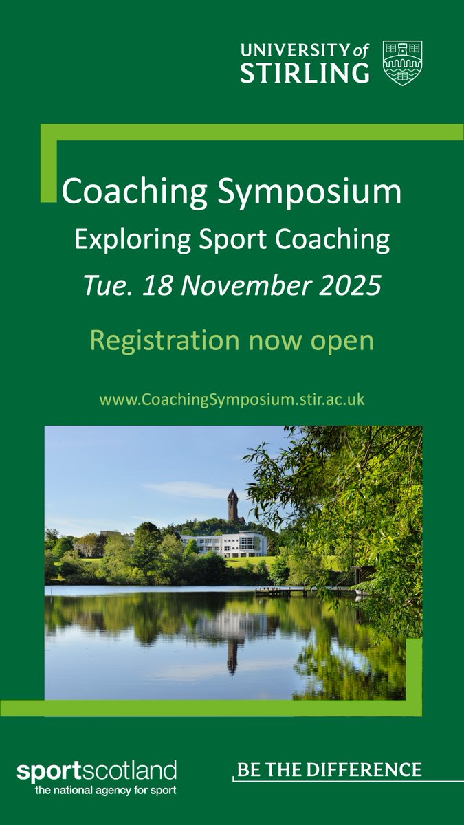 Delighted to announce that registration is now OPEN for our 2025 Coaching Symposium
<a href="/Stir_AcadSport/">Academic Sport at Stirling</a>, <a href="/StirUni/">University of Stirling</a>, delivered in partnership with <a href="/sportscotland/">sportscotland</a>. To help us with planning the event, please register your place now via CoachingSymposium.stir.ac.uk