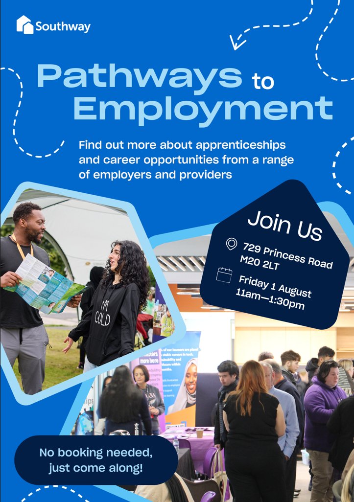 Come and find out what employment opportunities we have at Manchester University NHS Foundation Trust!

📍 Southway Housing, 729 PRINCESS ROAD, DIDSBURY, MANCHESTER M20 2LT 
📅 Friday 1st August 2025
🕚1100-1330

#wideningparticipation #NHS #Manchester