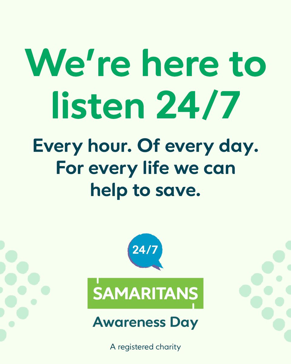 MayoSamaritans's tweet image. We're here to listen 24/7.
Every hour.
Of every day.
For every life we can help save.
#SamaritansAwarenessDay