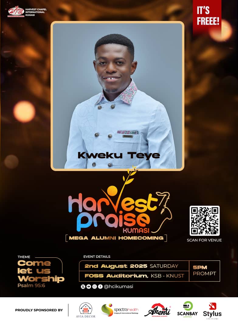 hcikumasi's tweet photo. HARVEST PRAISE KUMASI 2025 • MEGA ALUMNI HOMECOMING❗️

Don't miss the live worship experience with @kweku_teye91

Venue: FOSS AUDITORIUM, KSB-KNUST 
Date: 2ND AUGUST, 2025
Time: 5PM Prompt

Spread the word and see you there...

#HarvestPraiseKumasi https://t.co/wHTmhS5pui