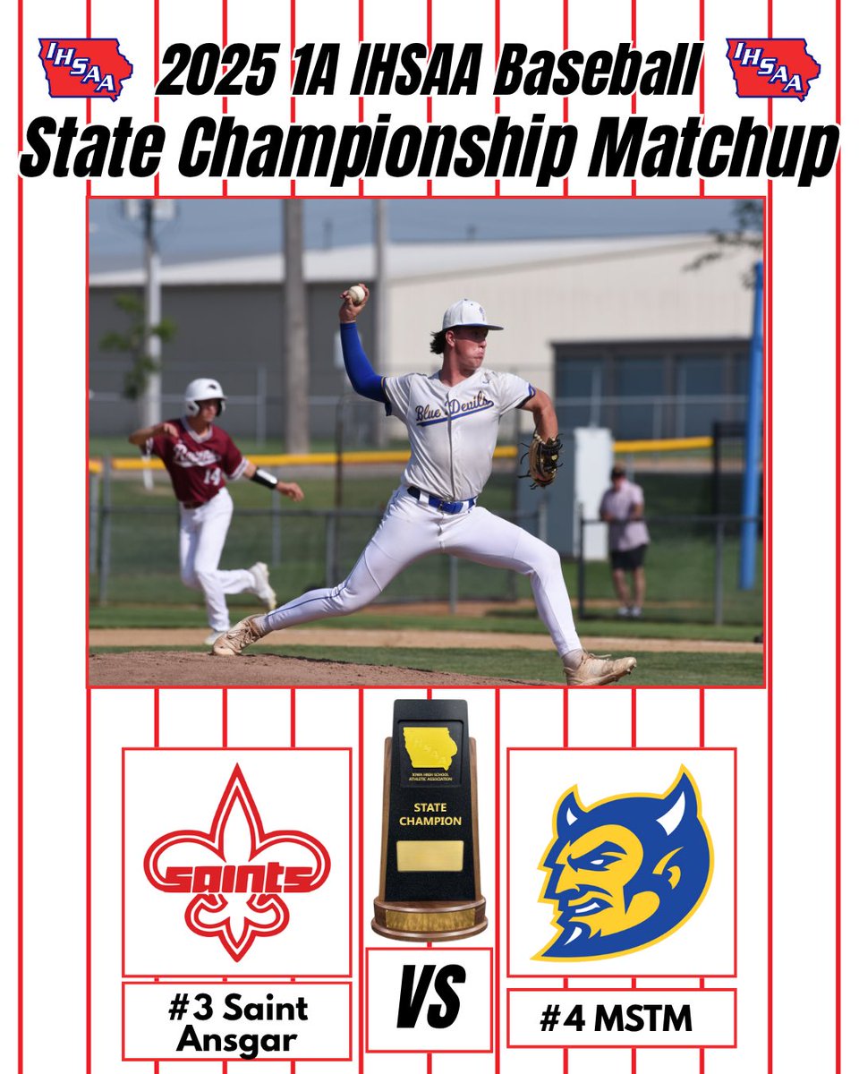 IHSAA's tweet image. The first set of championship games are locked in for Friday with Class 1A and 3A! Check out who else makes it to the final games tomorrow #iahsbb 🔥🏆
⚾️ iahsaa.org/baseball/state…