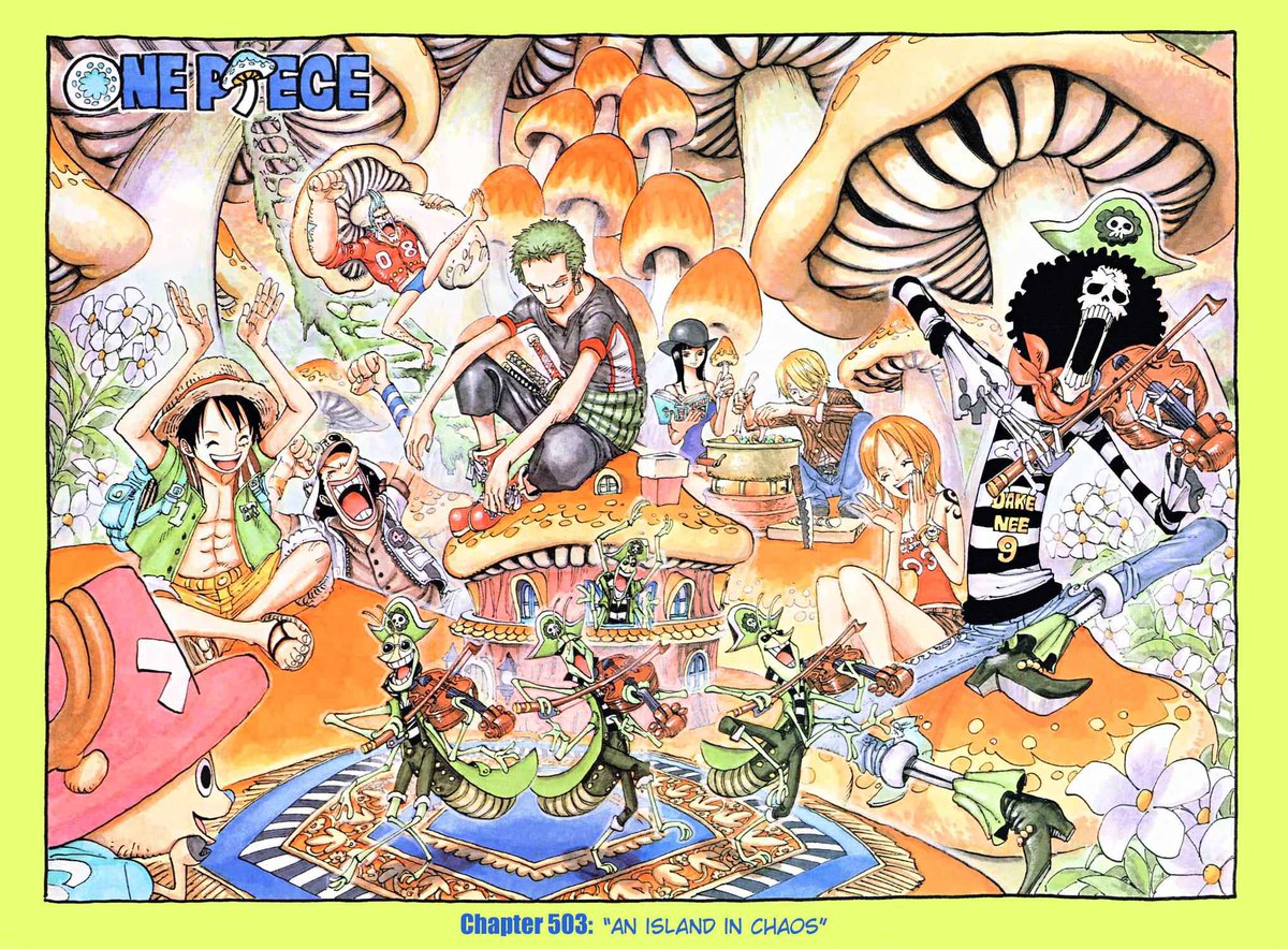 SaIah4444's tweet image. its funny how an OP chapter will have the straw hats on the brink of collapse and the next color spread is gonna them having a fun lil party馃槶馃槶