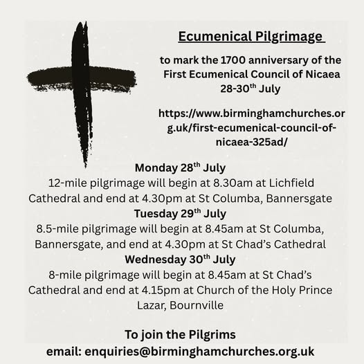 ChurchesEngland's tweet image. Join #Birmingham #ChurchesTogether for their #ecumenical pilgrimage next week

There are still a few places available if you fancy joining them to mark the 1700th anniversary of the Council of Nicaea 🥾👟🥾

Find all the info and sign up birminghamchurches.org.uk/first-ecumenic… 

#Nicaea2025