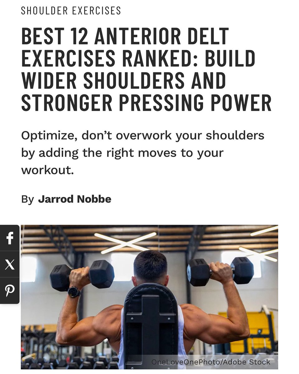 muscle_fitness's tweet image. BEST 12 ANTERIOR DELT EXERCISES RANKED: BUILD WIDER SHOULDERS AND STRONGER PRESSING POWER

Optimize, don’t overwork your shoulders by adding the right moves to your workout.
By Jarrod Nobbe
@j.t.nobbe_ 

Read Article
muscleandfitness.com/workouts/shoul…

#bodypartworkouts #exercisescience…