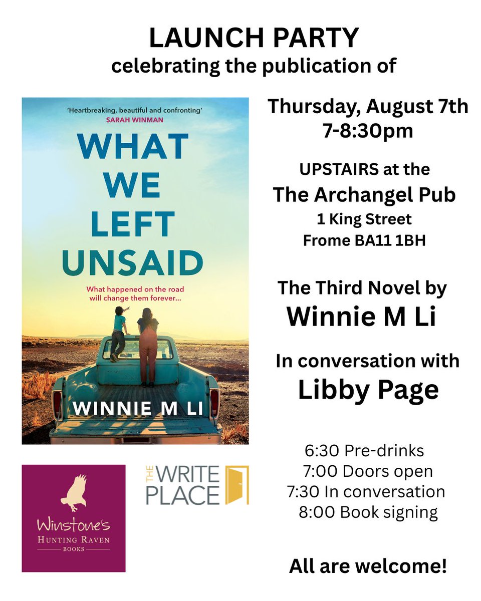 winniemli's tweet image. If you’re in the Frome area 2 weeks from now, you’re most welcome to my launch party for WHAT WE LEFT UNSAID at with the fantastic @LibbyPageWrites @HuntingRavenBks - FREE & open to all to attend. Hope to see you there!