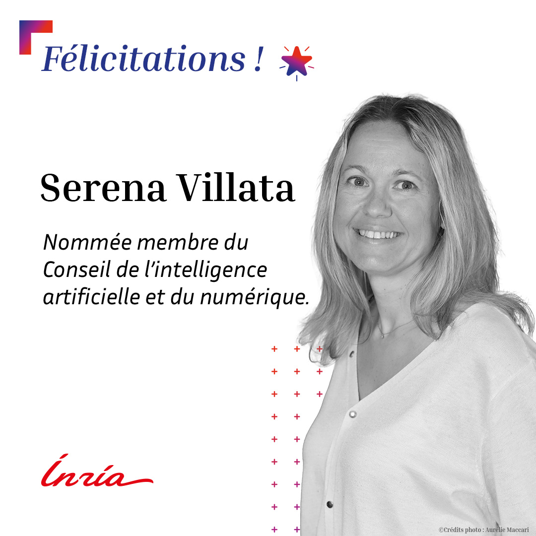 inria_sophia's tweet image. [Félicitations ! 👏 ] le 23/07 @serena_villata DR @CNRS  responsable de l&apos;équipe-projet Marianne du @inria_sophia directrice scientifique adjointe du @Cluster_IA a été nommée membre du Conseil de l&apos;intelligence artificielle et du numérique 👉 lnkd.in/e-6z9ukx @CNRS_DR20