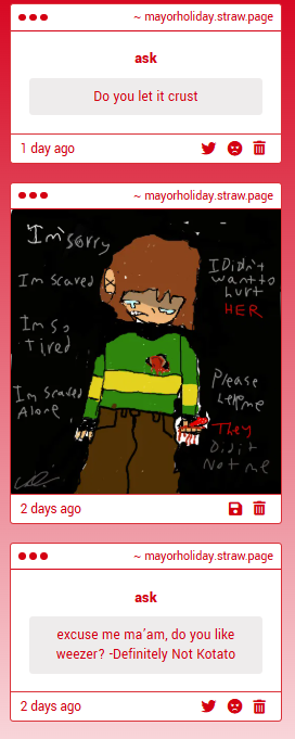 MayorOfHometown's tweet image. no fuck off
kris what are you talking about?
(//holy fire art dude)
i would much rather listen to Buddy Holly and live on an Island in The Sun, No One Else listens to weezer in my family than err... lets move on
are you a fucking dumbass
NO
i am mayor because people LOVE ME