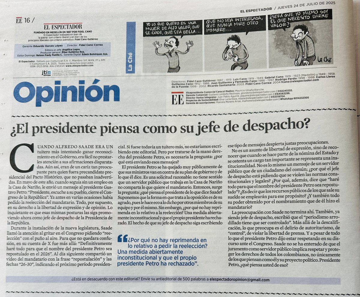 NicolasUmana's tweet image. Pregunta el editorial de @elespectador si el presidente @petrogustavo piensa como su jefe de despacho?