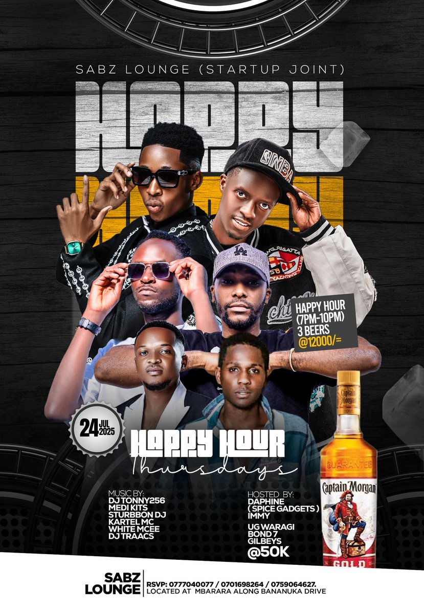 Sabz Lounge presents Happy Hour Thursdays! 🎧🎶 Amazing DJs and MCs every week. Beer special: 3 beers for 12,000 UGX (7 PM - 10 PM). Don't miss out!
#HappyHourThursdays