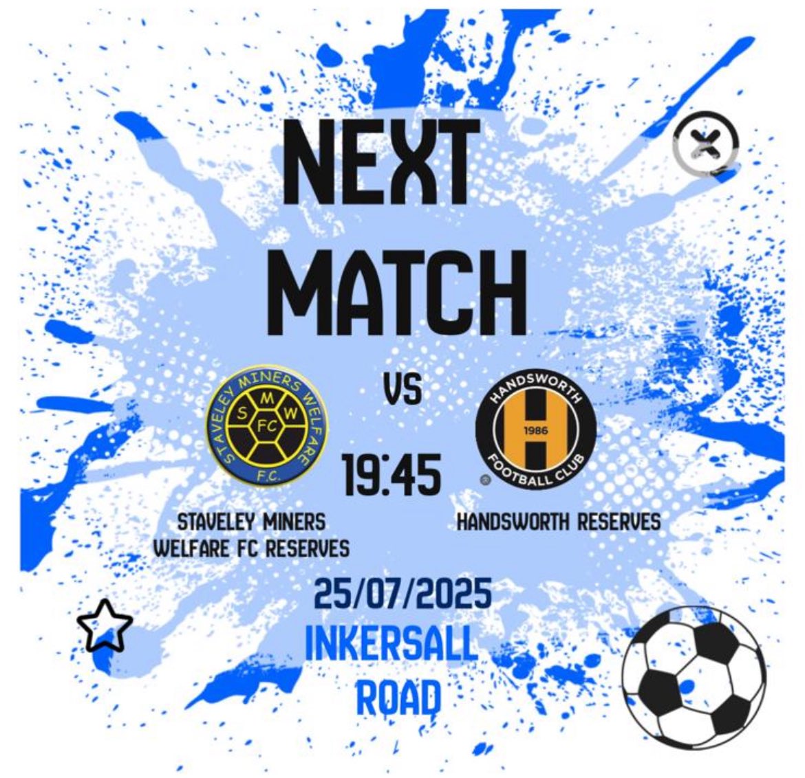 Staveley Miners Welfare Reserves (@smwfcreserves) on Twitter photo Next up we welcome <a href="/Handsworth_FC/">Handsworth FC</a> reserves to Inkersall Road in our third pre season friendly. Come down and get behind the boys!
📍Inkersall Road
💵£3 entry, £2 concessions, Kids go free
🍔🍺Open from 6:30 pm
⚽️ 7:45 Kick Off
#upthetrojans #NonLeague Next up we welcome <a href="/Handsworth_FC/">Handsworth FC</a> reserves to Inkersall Road in our third pre season friendly. Come down and get behind the boys!
📍Inkersall Road
💵£3 entry, £2 concessions, Kids go free
🍔🍺Open from 6:30 pm
⚽️ 7:45 Kick Off
#upthetrojans #NonLeague