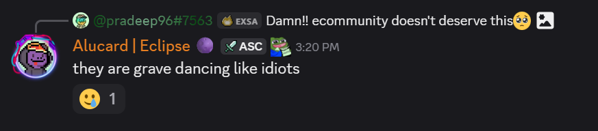 _NoboD's tweet image. So you admit that you and your team killed Eclipse at the peak of the hype and during the height of the bull run!!
And now they're dancing on our and Eclipse's grave
Even the Guardians left the chat, yet you won't admit your mistake
@akachacolate @Alucard_eth @EclipseFND