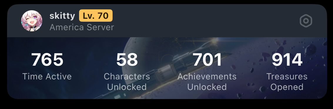yakanoffering's tweet image. ― interactive tweet ,,
what does your hoyolab look like? 😇 how many days active have you been, how many characters do you have and how many achievements do you have? ♡