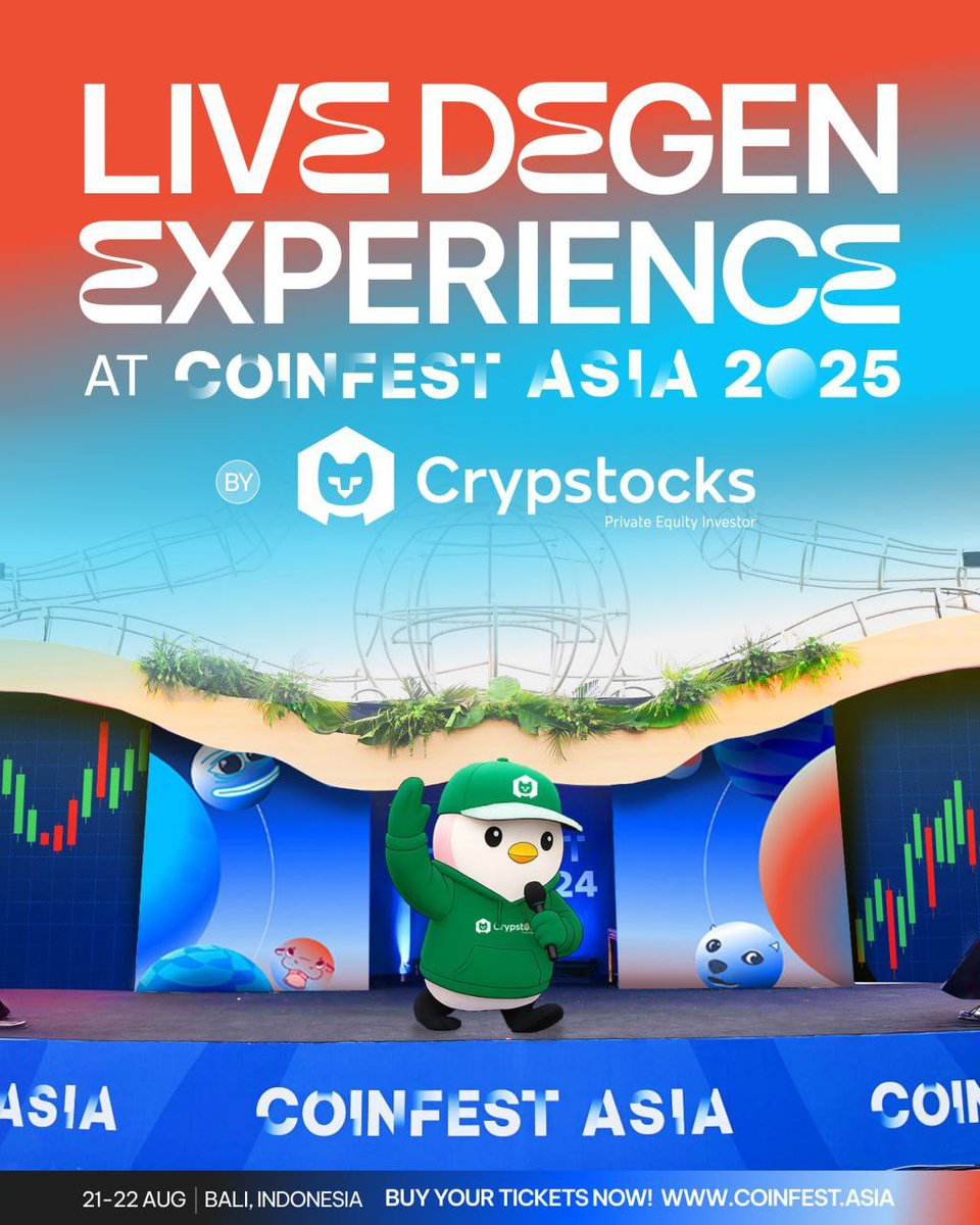 LIVE DEGEN EXPERIENCE 📈
Experience degen energy like never before with Crypstocks at Coinfest Asia!

📍Nuanu City, Bali
🗓 21-22 August

Get your tickets NOW at coinfest.asia ☀️