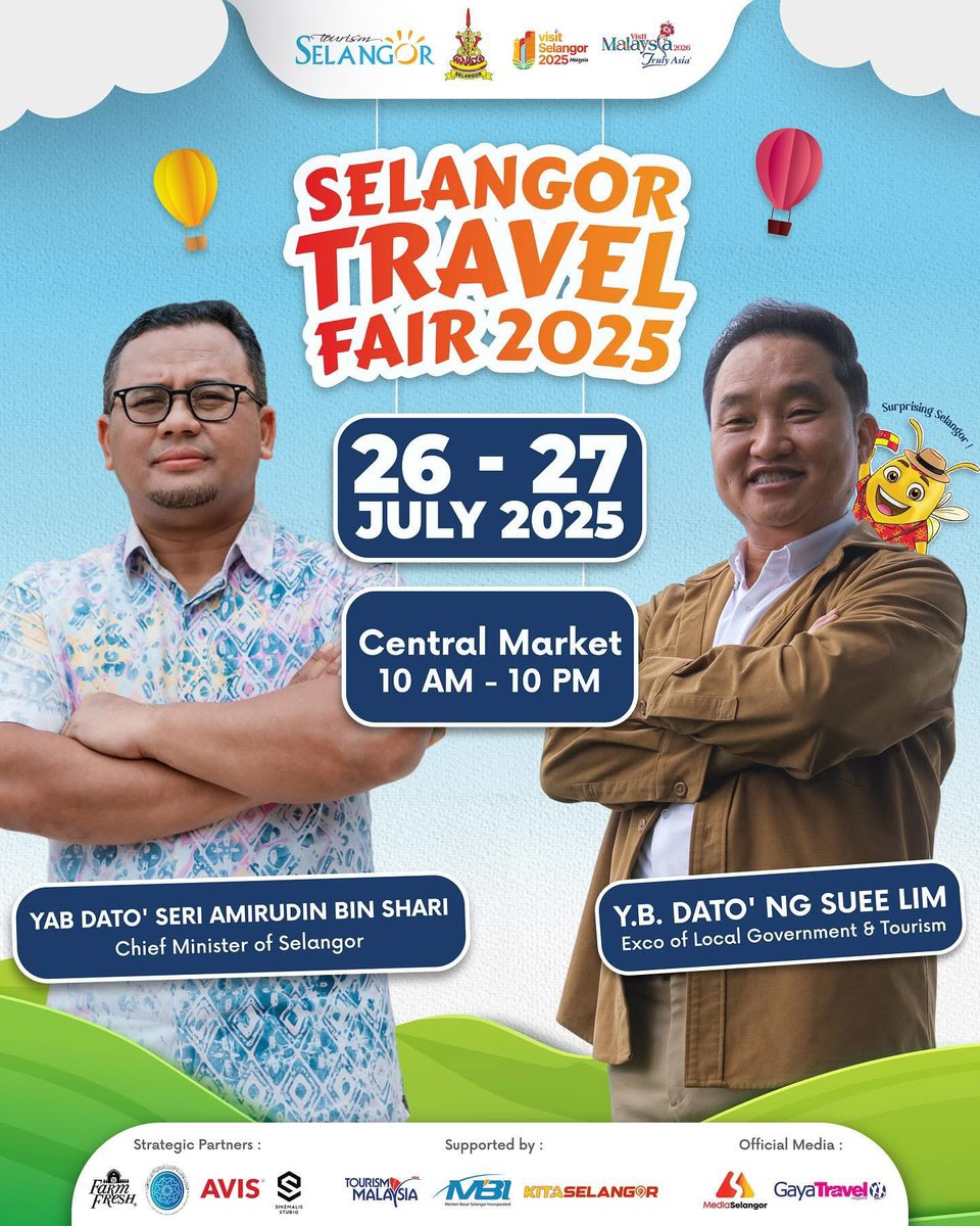 suk_selangor's tweet image. SELANGOR TRAVEL FAIR 2025

📅 26-27 Julai 2025
⏰ 10.00 pagi hingga 10.00 malam
📍 Central Market Kuala Lumpur