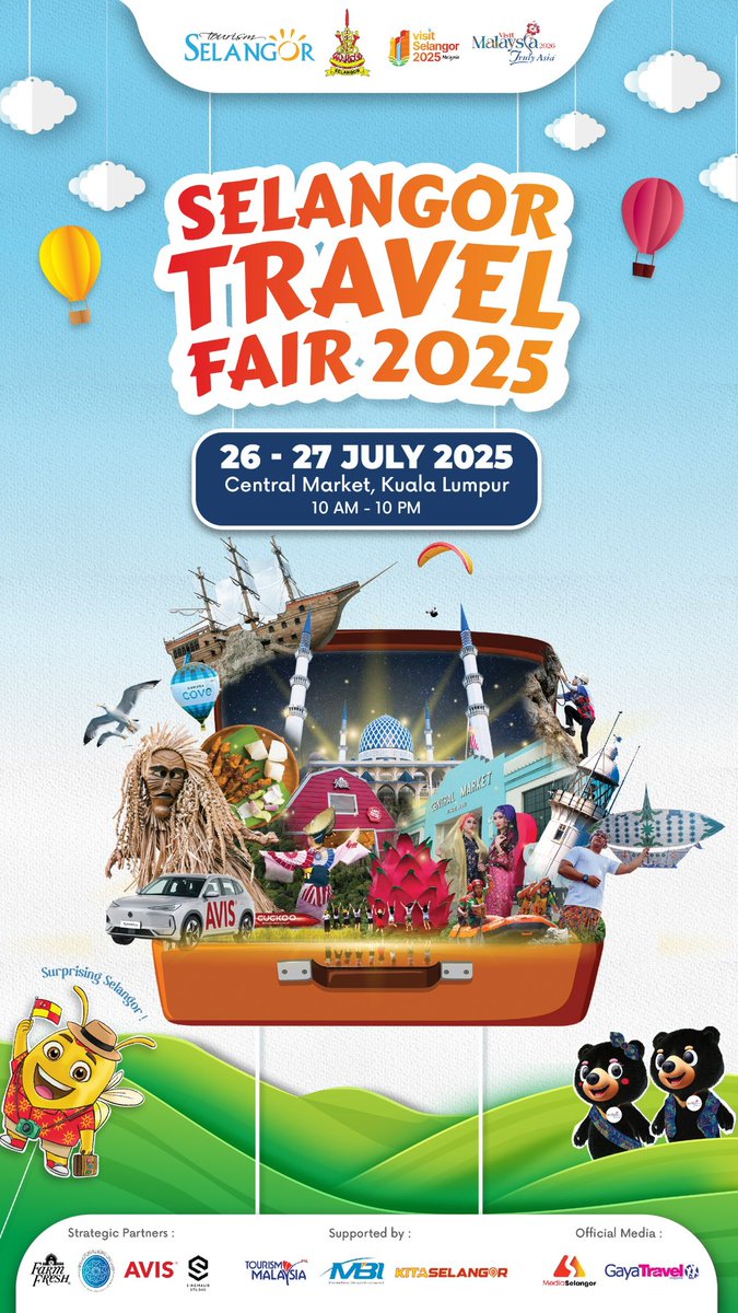suk_selangor's tweet image. SELANGOR TRAVEL FAIR 2025

📅 26-27 Julai 2025
⏰ 10.00 pagi hingga 10.00 malam
📍 Central Market Kuala Lumpur