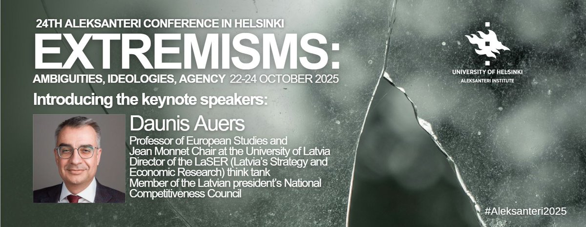Aleksanteri Institute (@aleksanteri_uh) on Twitter photo Excited to announce that Prof. <a href="/DaunisAuers/">Daunis Auers</a> will be one of the keynote speakers at the #Aleksanteri2025 Conference! He is a Professor of European Studies and Jean Monnet Chair at the University of Latvia, and Director of the LaSER think tank.
Registration: helsinki.fi/en/conferences… Excited to announce that Prof. <a href="/DaunisAuers/">Daunis Auers</a> will be one of the keynote speakers at the #Aleksanteri2025 Conference! He is a Professor of European Studies and Jean Monnet Chair at the University of Latvia, and Director of the LaSER think tank.
Registration: helsinki.fi/en/conferences…