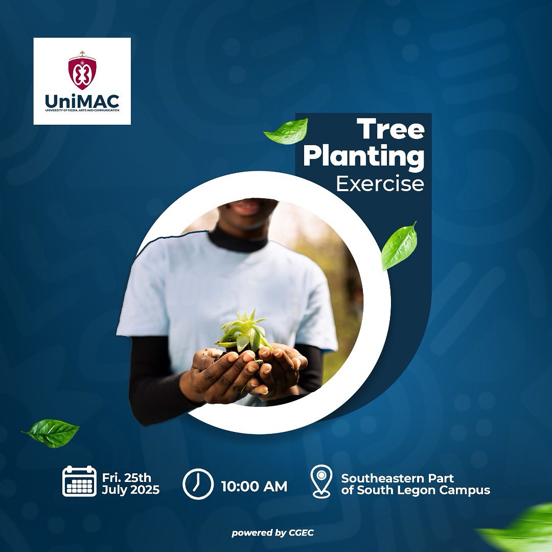 unimac_gh's tweet image. UniMAC goes green!
We are trading pens for plants this Friday!
Join us for a Tree Planting Exercise as we give back to the planet.
Date: Fri, 25th July 2025
Time: 10:00 AM
Location: Southeastern part of the South Legon Campus
#UniMACGreen #PlantTheFuture