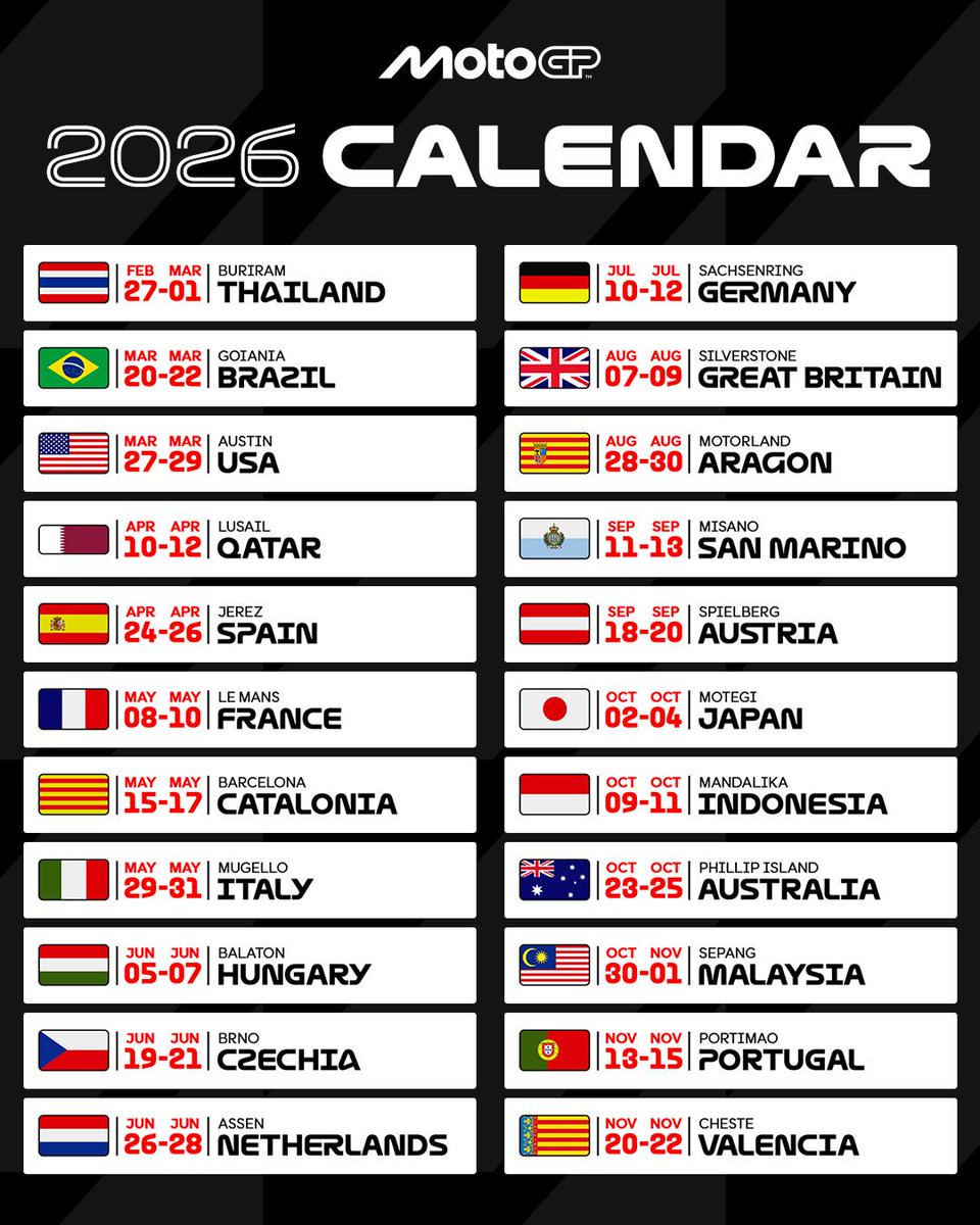 iRozhlasJVM's tweet image. 🏁 Velká cena příští rok už v červnu!
📅 Promotér seriálu MotoGP 🏍️ zveřejnil termínovou listinu pro příští sezónu závodů mistrovství světa motorek. Závody v Brně jsou v plánu na 19.-21. června