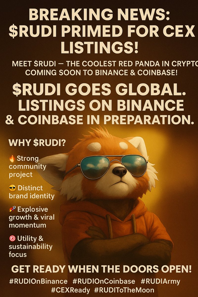 TimoNowak1976's tweet photo. 🧵 1/ BREAKING: $RUDI is about to hit the big stage!
The coolest red panda in crypto is preparing to go GLOBAL – listings on Binance & Coinbase incoming.
Here’s why this changes everything ↓
#RUDIOnBinance #CEXReady
2/ What is $RUDI?
A viral memecoin? Yes.
A serious community-backed project with real long-term vision? Also yes.
$RUDI combines meme power with utility.
🔥 Built by the community.
🚀 Designed to scale.
3/ Why is this important?
Listings on Binance and Coinbase aren’t just a flex — they’re a gateway to:
✅ Mass adoption
✅ Major liquidity
✅ Institutional eyes 👀
$RUDI is ready for the spotlight.
4/ So why $RUDI, exactly?
😎 Unmatched brand identity
🎯 Strong fundamentals + hype
📈 Viral growth, organic reach
🧠 Strategy behind the meme
This isn’t your average meme token.

5/ The RUDI Army is growing FAST.
You’re still early – but the window is closing.
📍 Get in before the big wave.
📍 Watch for the listing drops.
📍 Join the movement now.
6/ 📢 Get ready when the doors open!
Follow $RUDI, join the community, and stay tuned for the official listing announcements.
🔥 The next breakout memecoin isn't coming — it’s already here.
#RUDIToTheMoon #RUDIArrmy #RUDIOnCoinbase #BinanceListing #CryptoTwitter