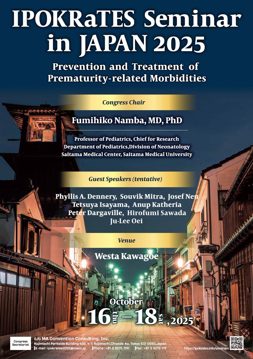 JAPANicu's tweet image. 🚨 Join us in Japan! 🌸
IPOKRaTES Seminar:
"Prevention and Treatment of Prematurity-Related Morbidities"
📍 Saitama Medical University
📅 October 16–18, 2025
🌍 Global faculty, cutting-edge neonatal care insights
🔗 ipokrates.info/seminars/detai…
#IPOKRaTES #Neotwitter