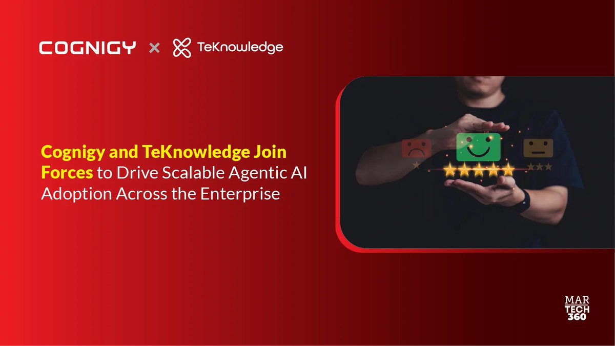 360MarTech's tweet image. @cognigy  and @TeKnowledgeGLBL Join Forces to Drive Scalable Agentic AI Adoption Across the Enterprise

Read More: martech360.com/customer-exper…

#AcceleratedROI #Cognigy #Comprehensivesupport #customerexperience #customerserviceautomation #EnhancedCX #martech360 #news