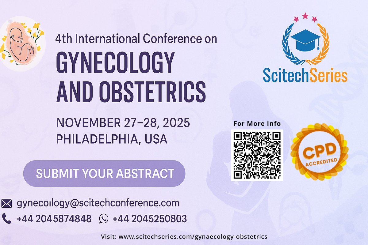 Gynecology 2025 (@elizabe63180522) on Twitter photo Calling All Experts in Women’s Health!
Join us at the 4th International Conference on Gynecology and Obstetrics
Philadelphia, USA | November 27–28, 2025
Hybrid Event
Submit your abstract now: scitechseries.com/gynaecology-ob…
#Gynecology2025 #WomensHealth #MedicalConference <a href="/ScitechSeries/">Scitech series</a> Calling All Experts in Women’s Health!
Join us at the 4th International Conference on Gynecology and Obstetrics
Philadelphia, USA | November 27–28, 2025
Hybrid Event
Submit your abstract now: scitechseries.com/gynaecology-ob…
#Gynecology2025 #WomensHealth #MedicalConference <a href="/ScitechSeries/">Scitech series</a>