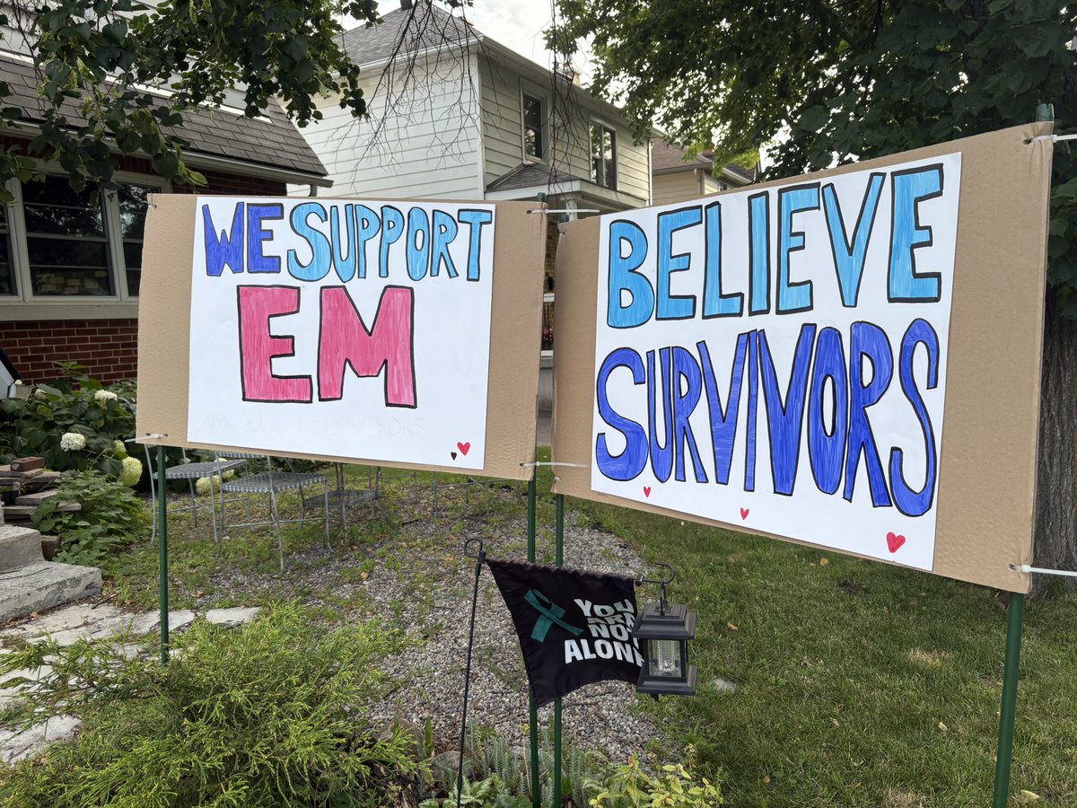 andrewalexjones's tweet image. Our lawn this morning. We stand with E.M. and all survivors. #hockeycanada #survivors