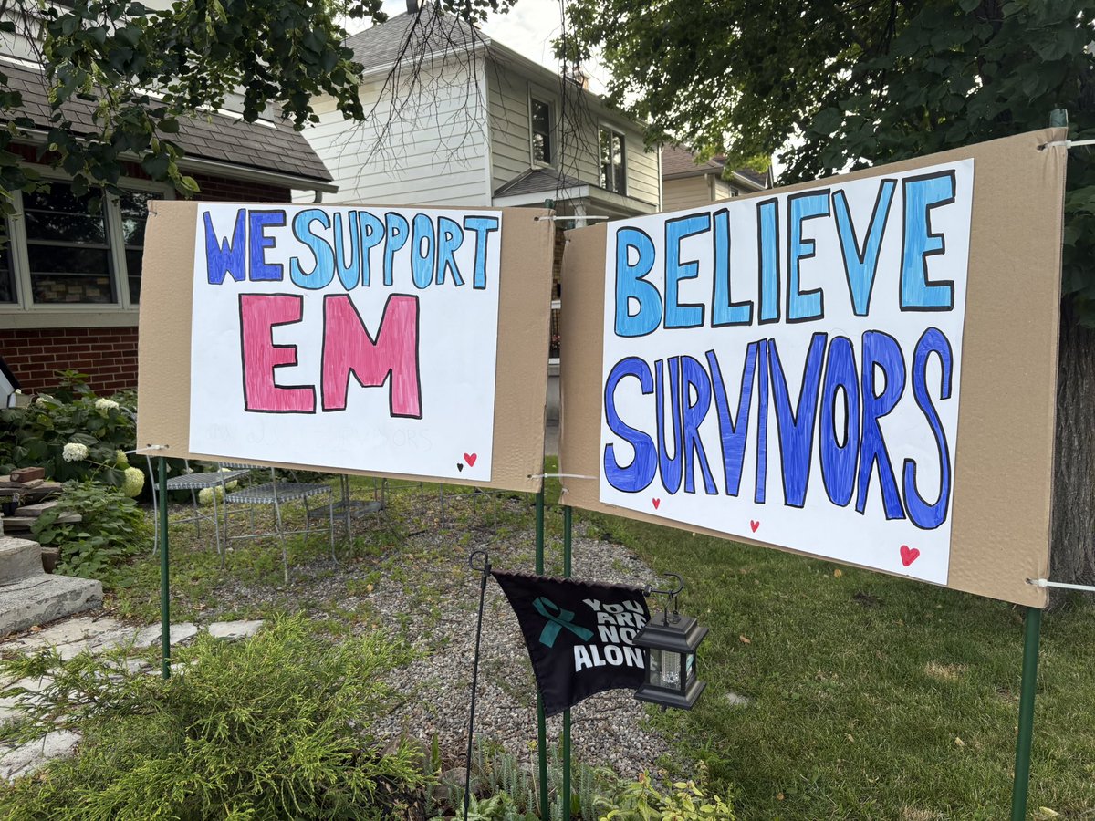 andrewalexjones's tweet image. Our lawn this morning. We stand with E.M. and all survivors. #hockeycanada #survivors