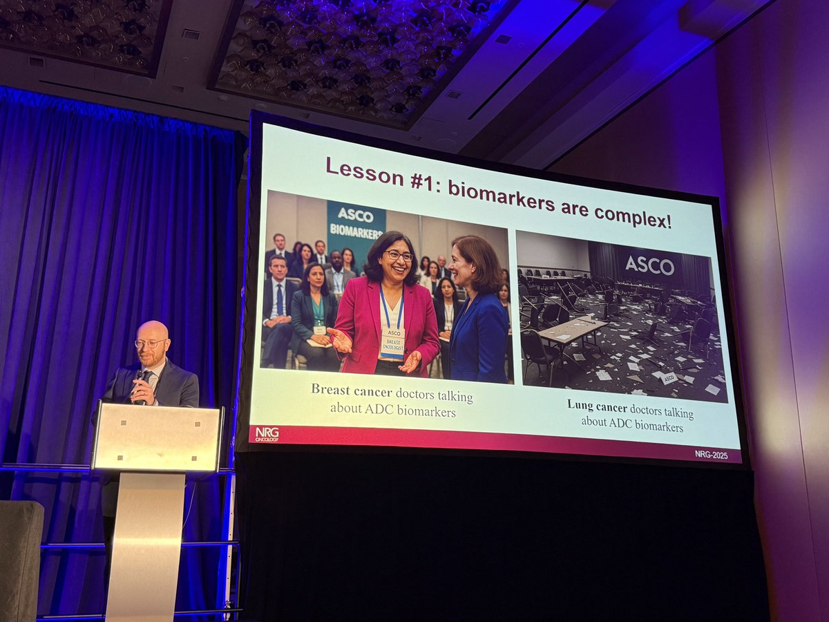 PTarantinoMD's tweet photo. ADC biomarkers are complex! @BRicciutiMD from @DanaFarber provides an outstanding overview of the lessons learned in thoracic oncology, highlighting challenges with predicting which patients actually benefit of specific ADCs. @NRGonc https://t.co/GA8PQH5w1z