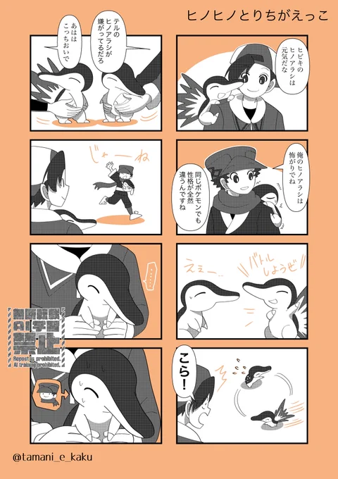 【ヒノヒノとりちがえっこ】
ヒビキくんとテルくんの、ヒノアラシの取り違えっこ漫画 