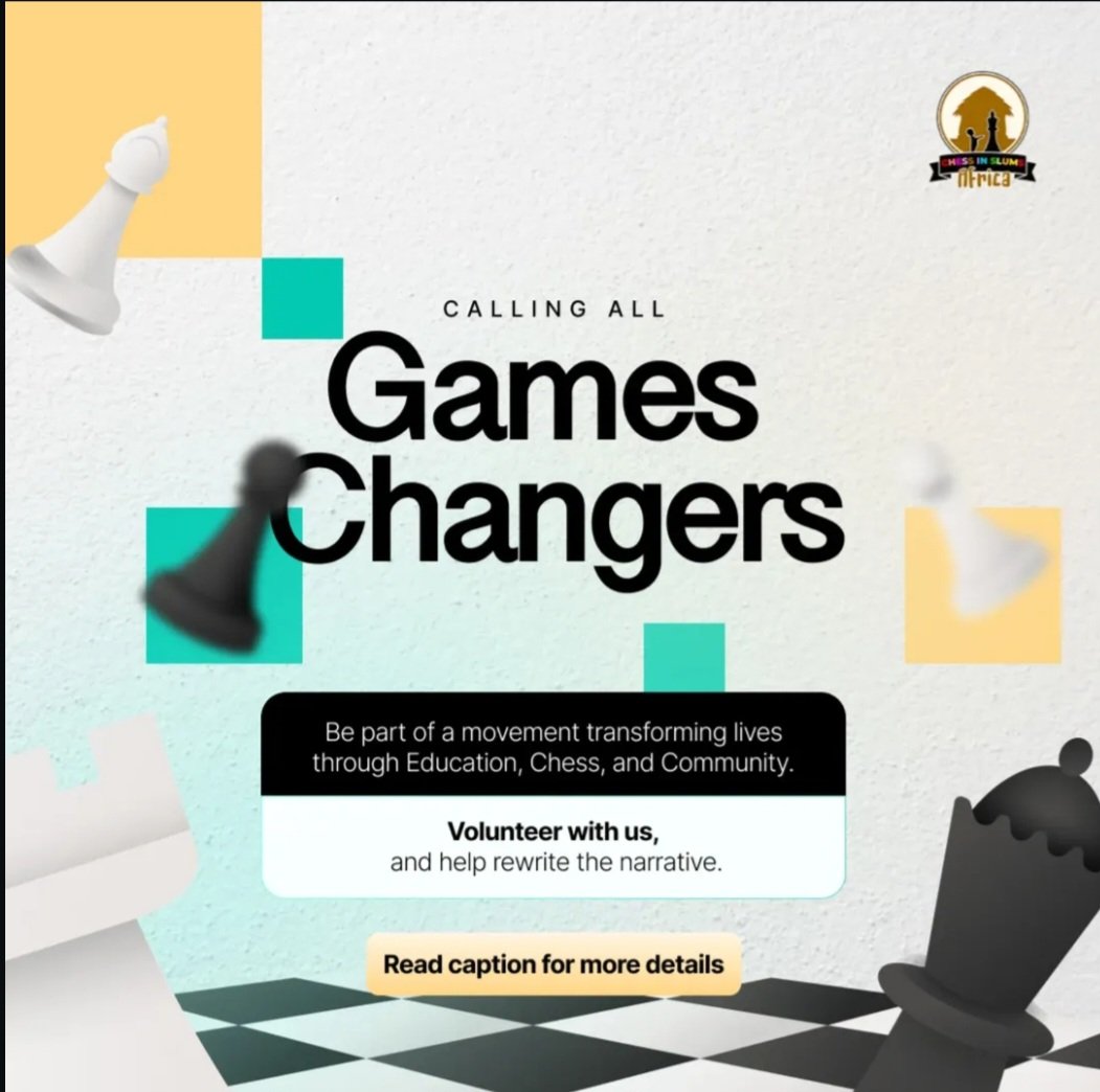 chessinslums's tweet image. Join the League of Game Changers Today !!
Are you passionate about reimagining access to opportunities, empowering young minds, and building a future where every child has the chance to thrive.
Join us: forms.gle/5sfvif4mL9
Deadline: July 31st, 2025
#ChessInSlumsAfrica