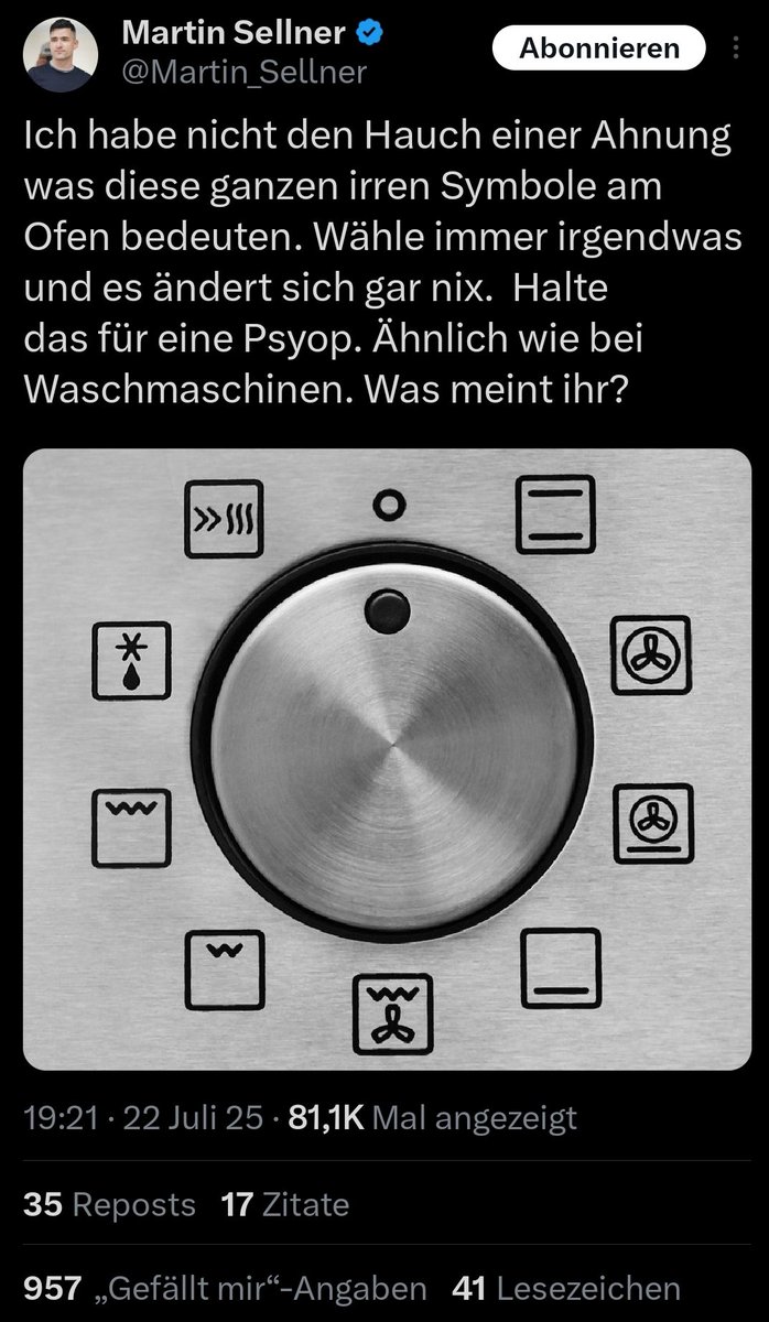 Wenn man zu arisch ist, um die verfickte Bedienungsanleitung eines Backofens zu lesen...

Er kann ja mal versuchen, ein identitäres Brötchen mit der Reinigungsfunktion zu backen. 

#RightWingMoron
#Stupidassbitches