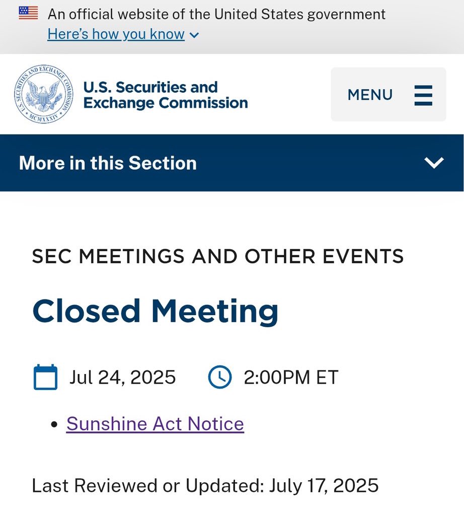 🚨BREAKING: SEC closed meeting is today! Will the SEC announce the end of  the Ripple case today? #XRP