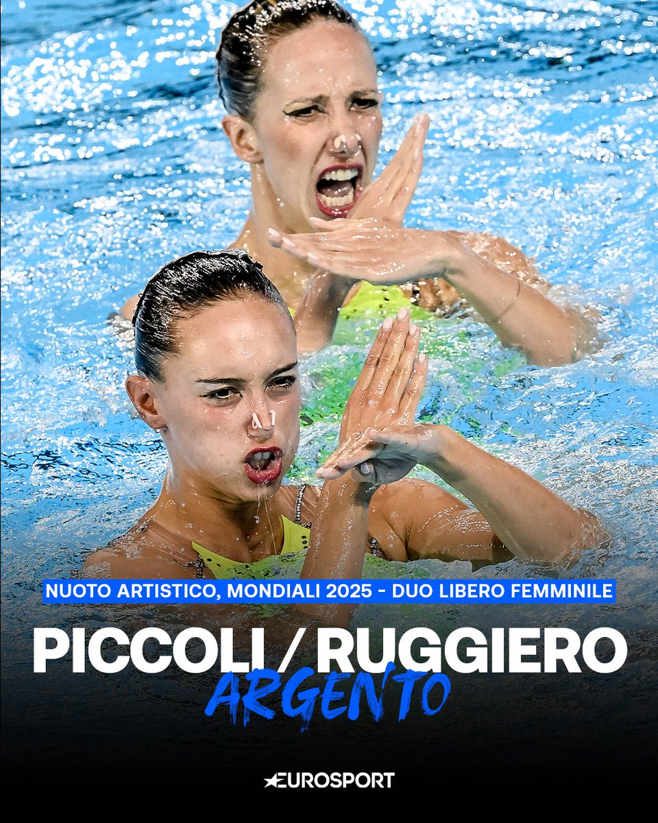 Eurosport_IT's tweet image. ENRICA PICCOLI E LUCREZIA RUGGIERO FANNO LA STORIA PER L'ITALIA 🥈🏊‍♀️

Le due Azzurre si mettono al collo uno stupendo argento mondiale nel duo libero femminile, portando il Tricolore sul podio iridato di specialità per la prima volta 👏

#Nuoto #AQUASingapore25