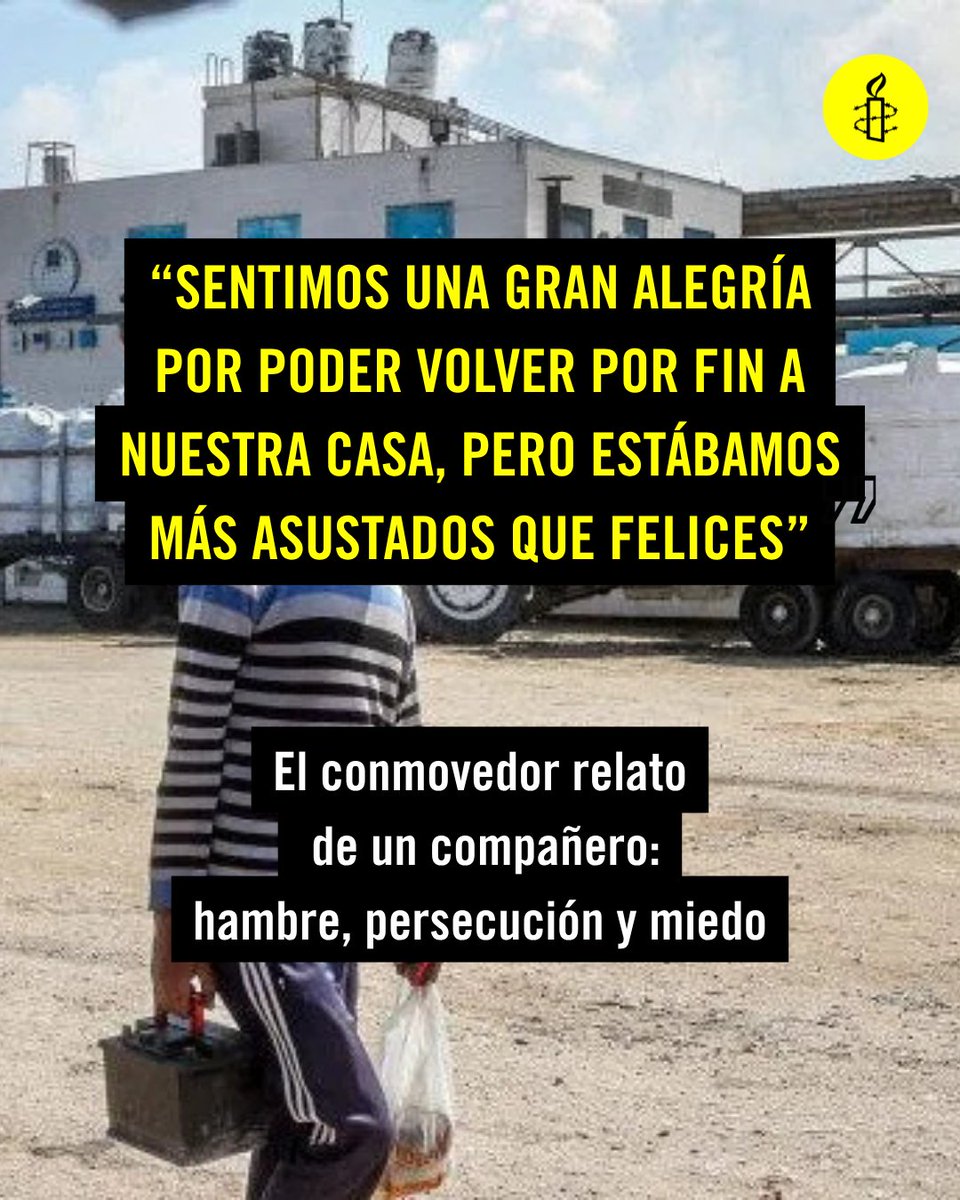 Un compañero de Amnistía Internacional, trabajador sobre el terreno, nos ofrece un aterrador testimonio del infierno en el que el genocidio ha convertido su vida y la de su familia. #StopGenocidio #Israel #Gaza 👇
 amn.st/6018fJ4fY