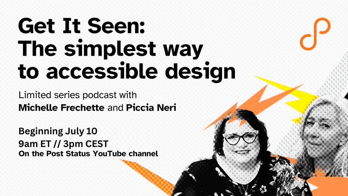 post_status's tweet image. Join us live in 5 minutes for a discussion about accessibility with Join Piccia Neri and Michelle Frechette.

This week's topic is text.

youtube.com/watch?v=i_CFW1…

@piccia @michelleames #A11y