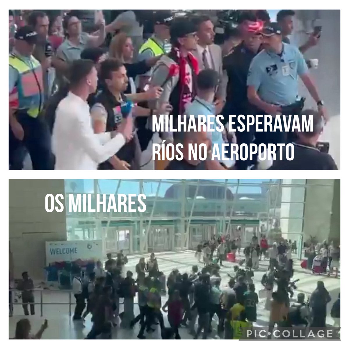O Aeroporto Internacional de Lisboa Humberto Delgado teve dificuldades em gerir afluência de benfiquistas para a recepção de Ríos.

Foi necessária a intervenção de… 3 polícias.