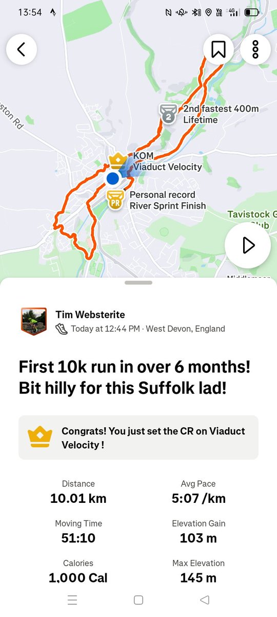 Accidentally bagged the KOM on a running segment on the first 10k run I've done well over 6 months - whoops! #running