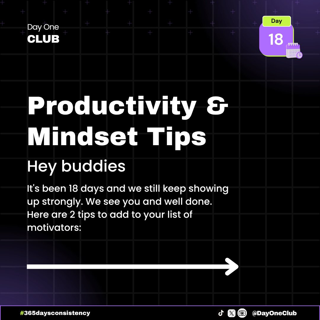 365consistency1's tweet image. Day 18 of 365 - Productivity & Mindset Tips.
Consistency isn't about doing more, it's about not giving up when you can only do less.