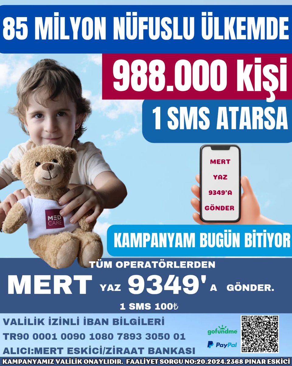 85 Milyon Nüfuslu Ülkemde 
988.000 kişi 1 sms atarsa,kampanyam bitiyor….

MERT yaz 9349’a gönder (1 sms 100₺)

#EnBüyükTürkMetal Mauro Icardi #faiz Merkez Bankası Cari #TCMB Lozan Atsana Ayasofya Wanda #MemurunTeklifi Tele 1 Togg Yeni ÖTV Fatih Altaylı