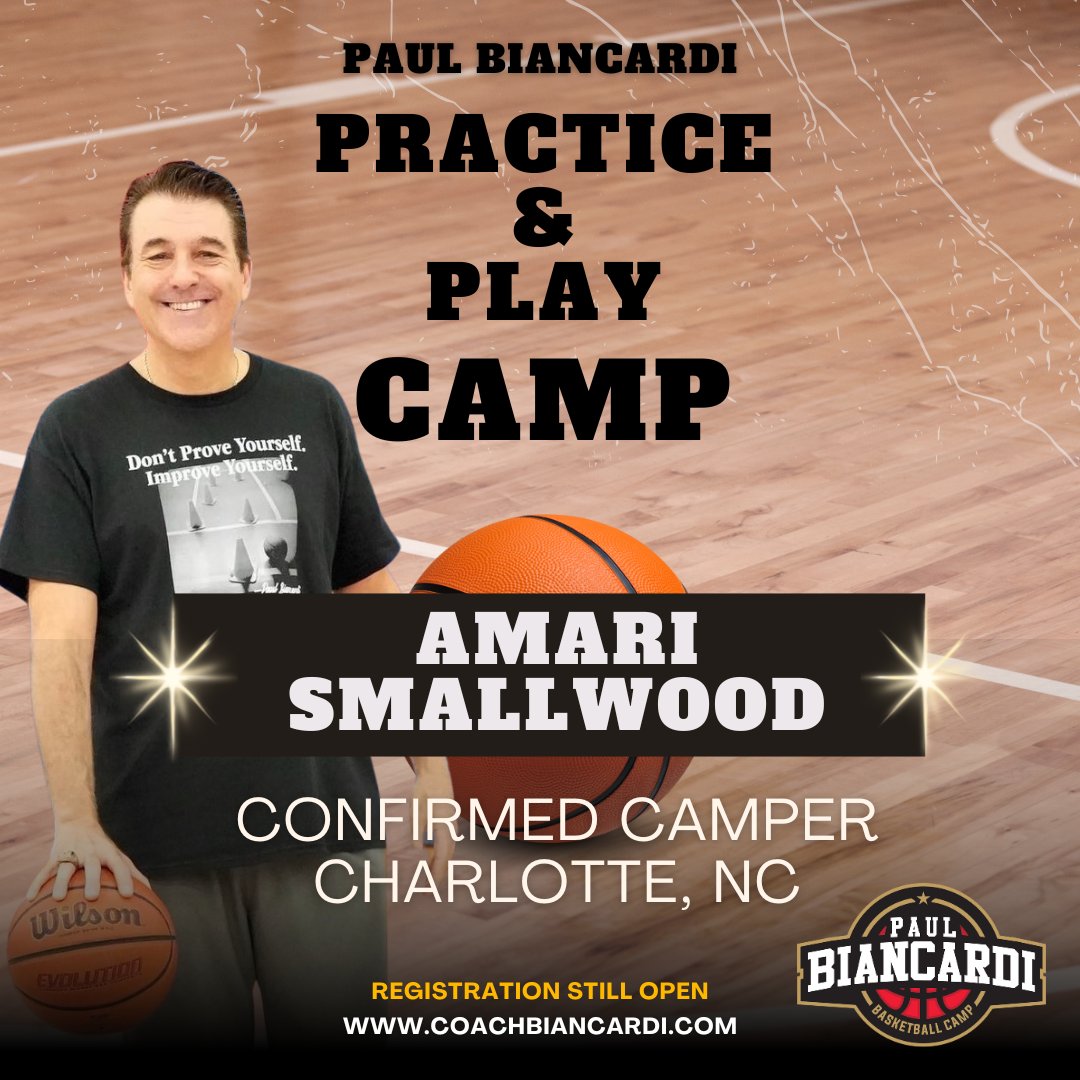 TDrakeBasktball's tweet image. 🚨 Confirmed 🚨
Amari Smallwood is confirmed to attend the Paul Biancardi Practice & Play Camp on Saturday, September 6, in Charlotte, NC! 🏀🔥
Want to join him? Spots are still available!
Don’t miss this chance to train with one of the best basketball minds in the…