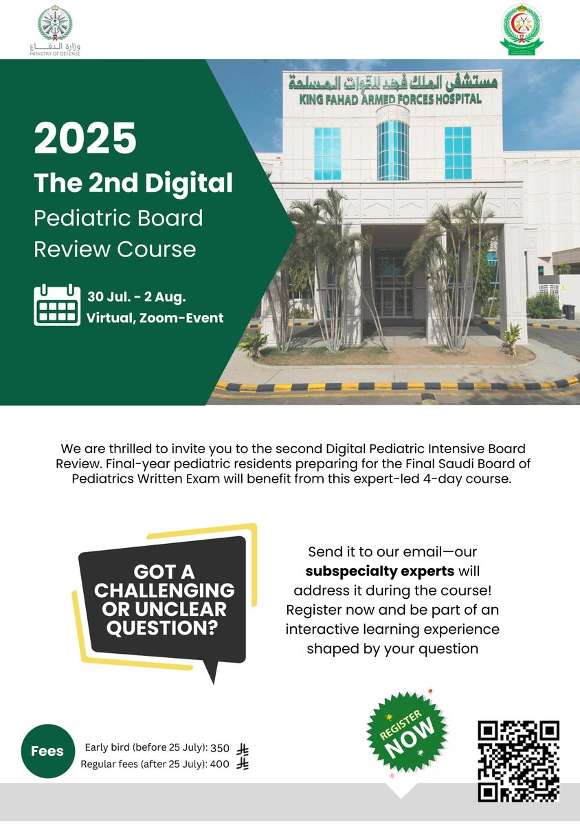 DoctorKSA Medical (@doctorksa) on Twitter photo Our great pleasure to invite you!!
Register!!!!!
"2nd Digital Pediatric Board Review Course"
Registration
🔗cloudregis.com/#/conference/p…
📷 zoom
🗓30 July-2 Aug 2025
📷Healthcare practitioners
#DoctorKSA_events
<a href="/KfafhP/">KFAFH PAEDS</a> Our great pleasure to invite you!!
Register!!!!!
"2nd Digital Pediatric Board Review Course"
Registration
🔗cloudregis.com/#/conference/p…
📷 zoom
🗓30 July-2 Aug 2025
📷Healthcare practitioners
#DoctorKSA_events
<a href="/KfafhP/">KFAFH PAEDS</a>