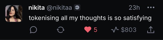Nikita's tweet about tokenizing thoughts on Base App